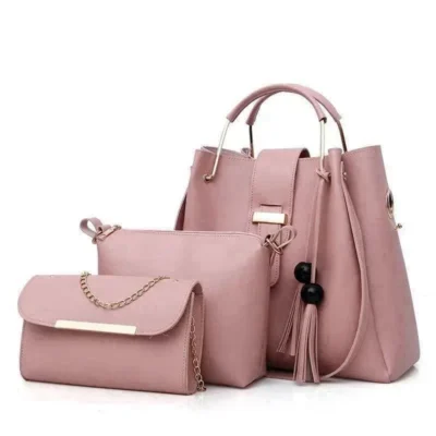 Brown Leather Handbag 3-piece