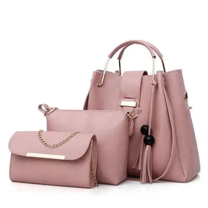 Brown Leather Handbag 3-piece