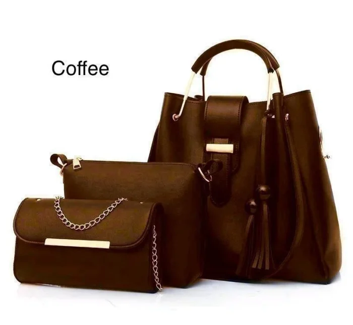 Brown Leather Handbag 3-piece