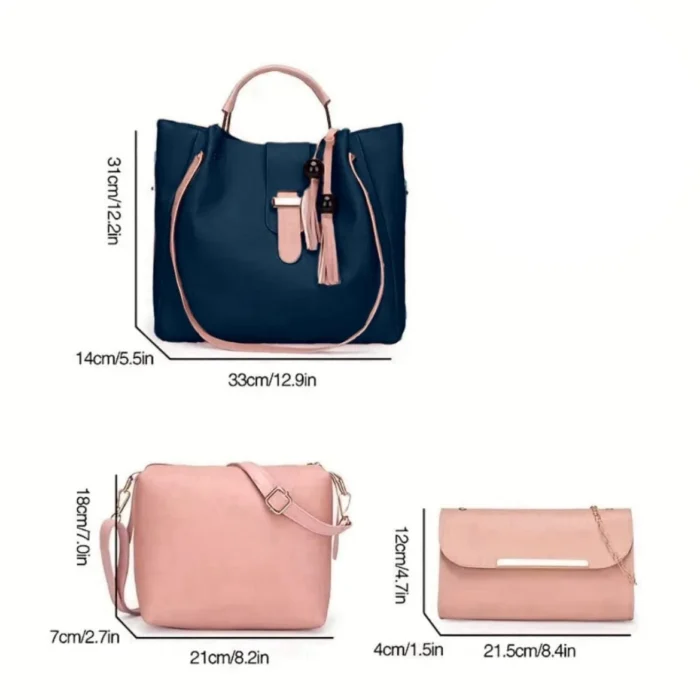 Brown Leather Handbag 3-piece