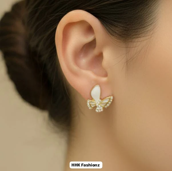 Pearl and Rhinestone Butterfly Earrings