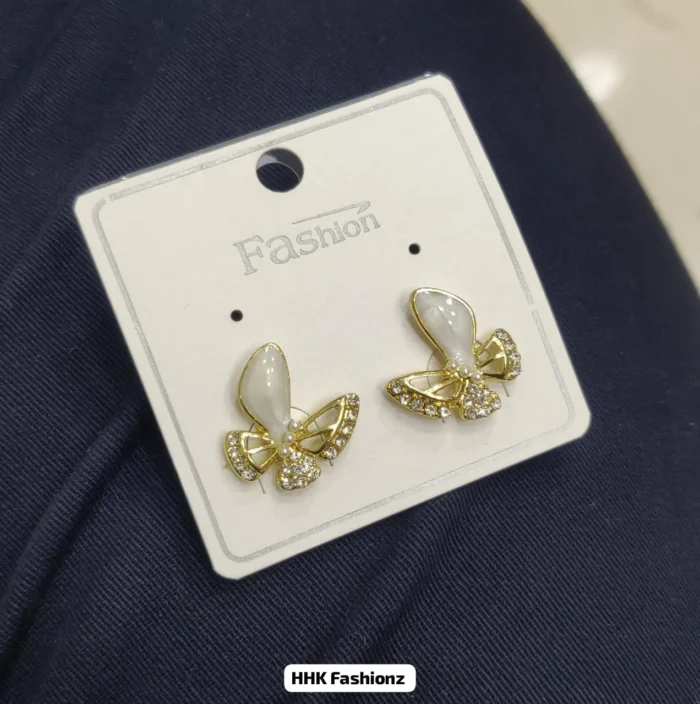 Pearl and Rhinestone Butterfly Earrings