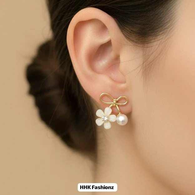 Pearl and Rhinestone Butterfly Earrings