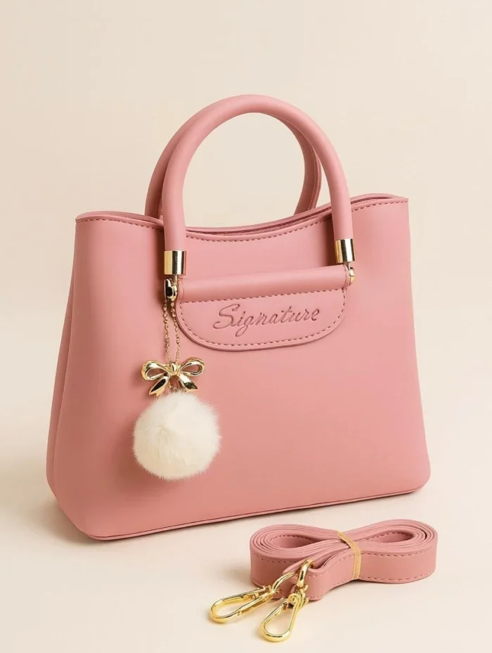 Girls' Shoulder Bag with Pom-Pom Charm