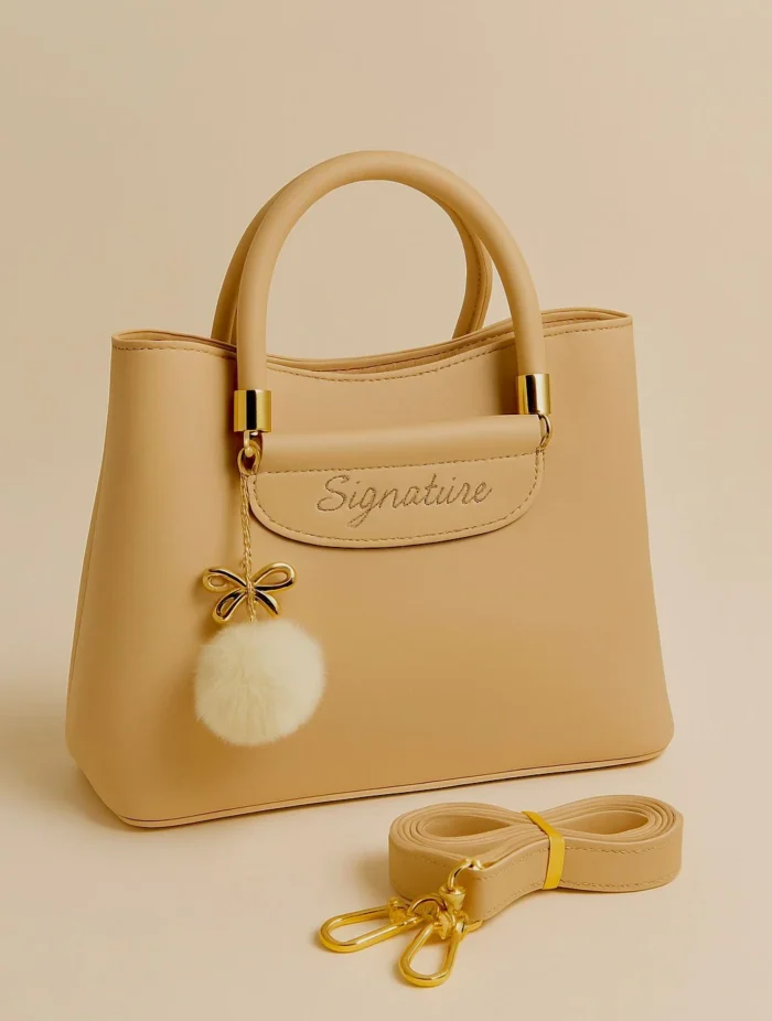Girls' Shoulder Bag with Pom-Pom Charm