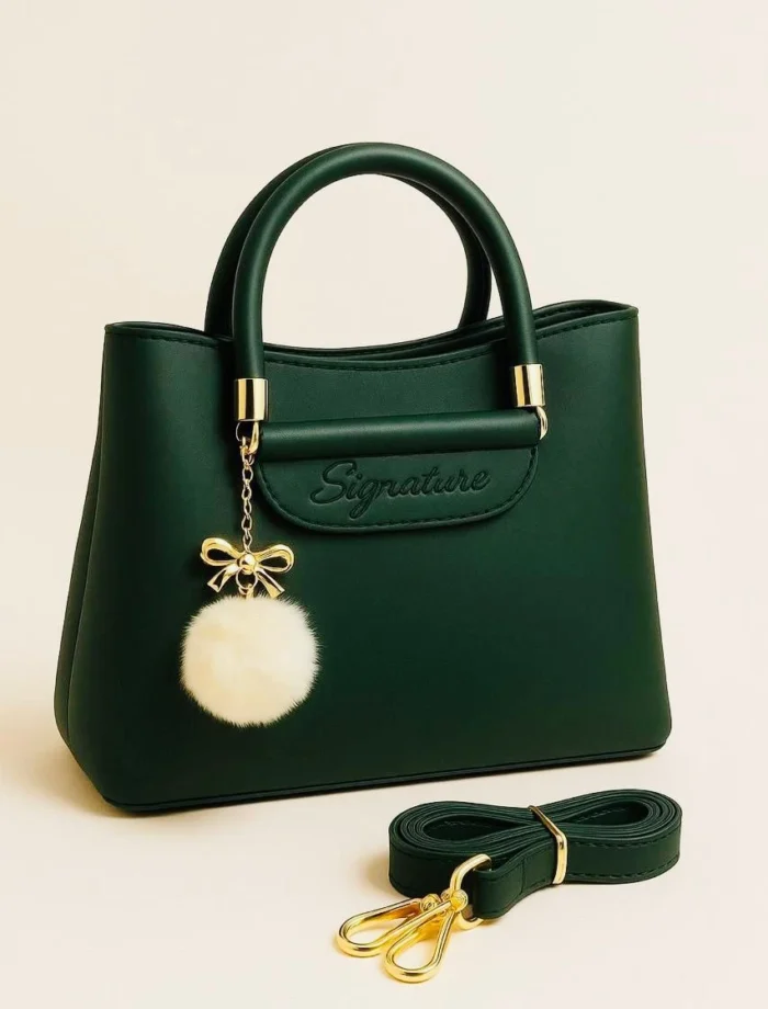 Girls' Shoulder Bag with Pom-Pom Charm