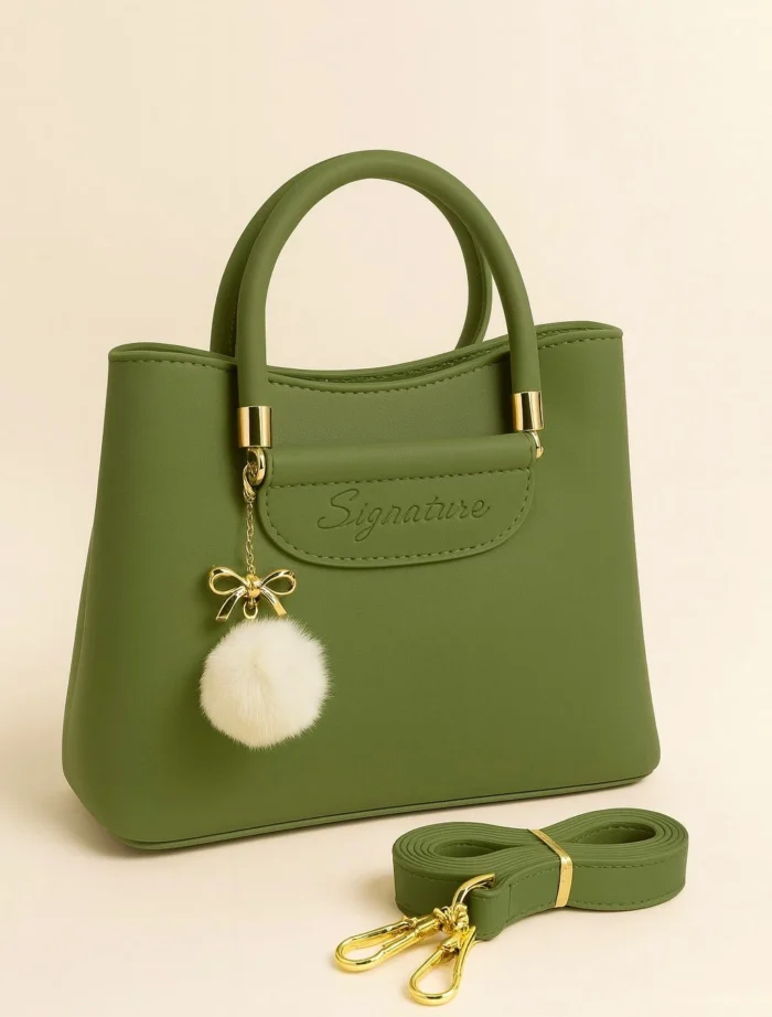 Girls' Shoulder Bag with Pom-Pom Charm