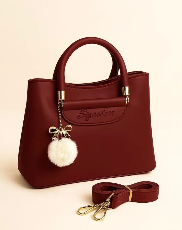 Girls' Shoulder Bag with Pom-Pom Charm