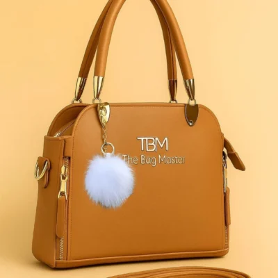 High Quality Cynthetic Leather Bag with Pompom Keychain