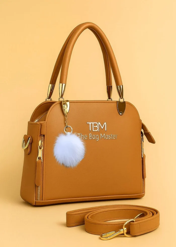 High Quality Cynthetic Leather Bag with Pompom Keychain