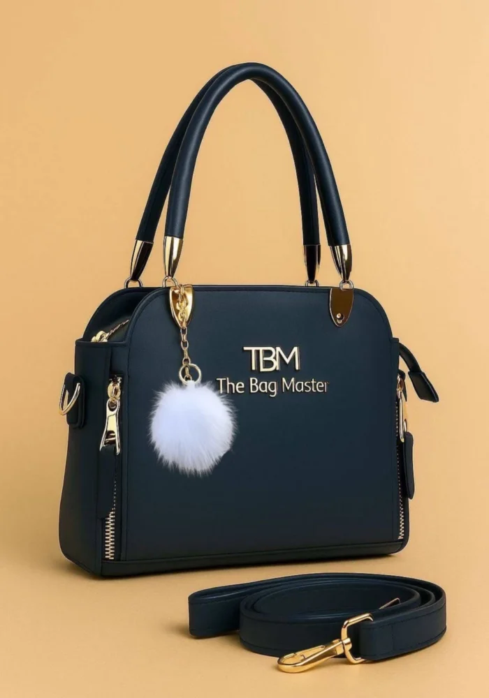 High Quality Cynthetic Leather Bag with Pompom Keychain