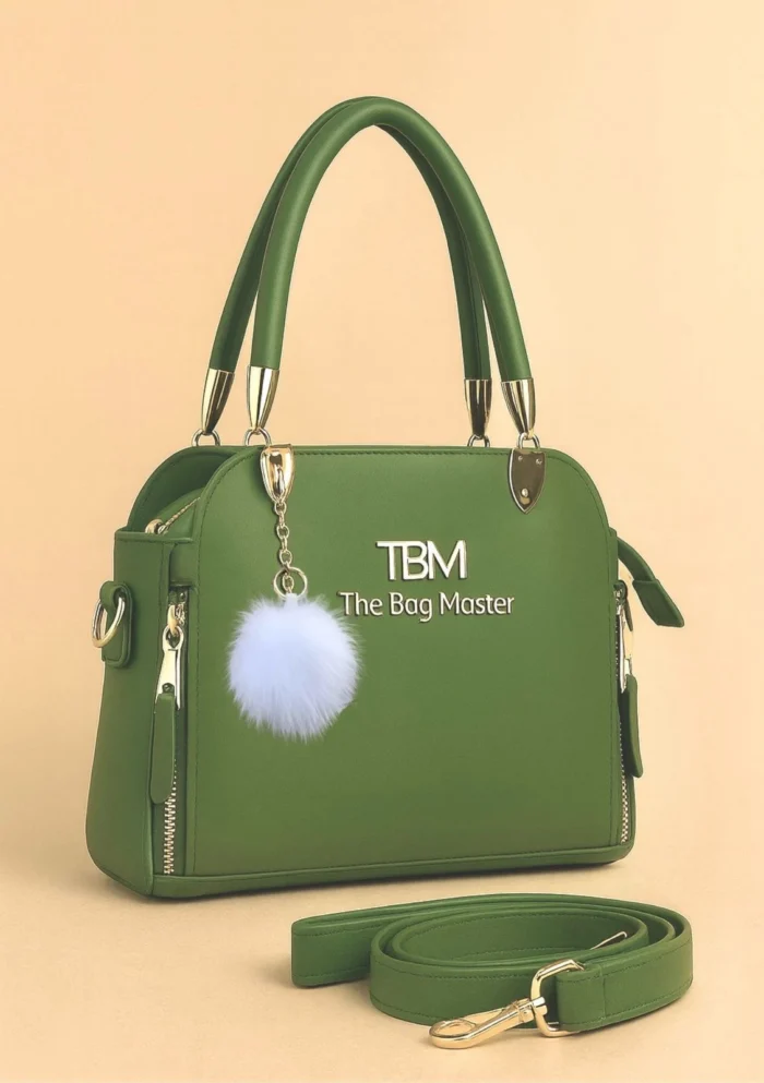 High Quality Cynthetic Leather Bag with Pompom Keychain