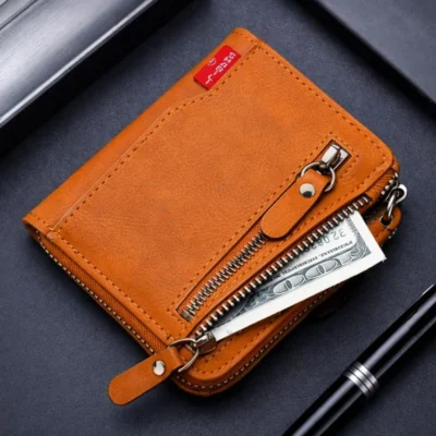 Men's Leather Zip Wallet with Coin Pocket