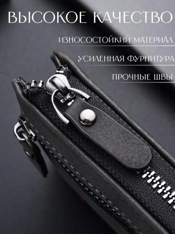 Men's Leather Zip Wallet with Coin Pocket