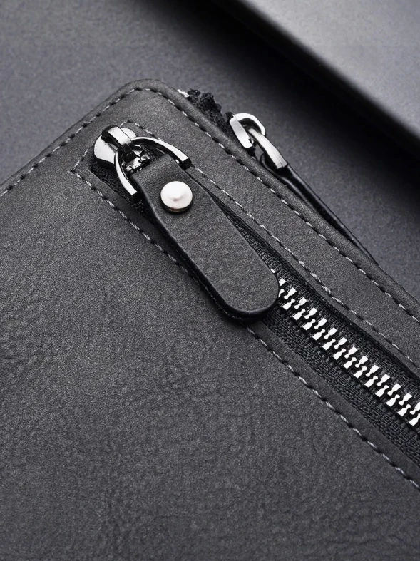 Men's Leather Zip Wallet with Coin Pocket