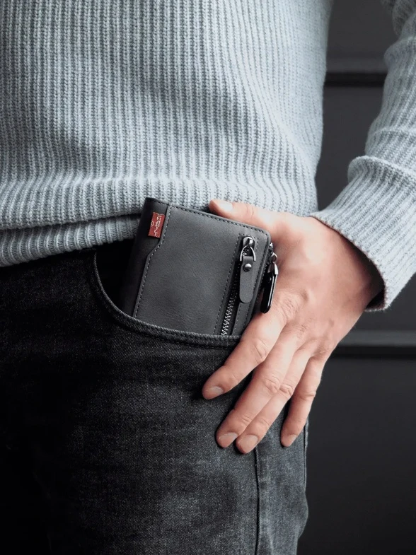 Men's Leather Zip Wallet with Coin Pocket