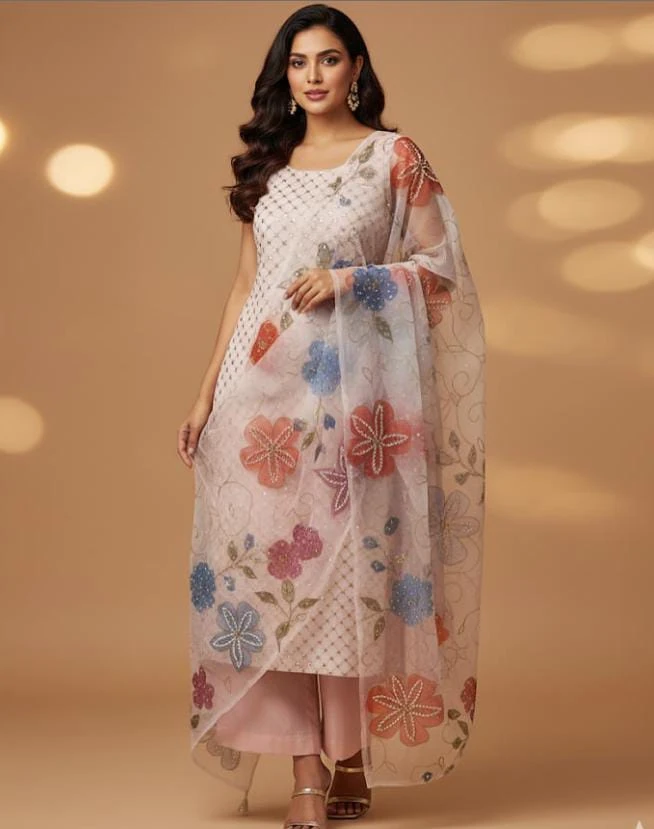 Embroidered Organza 2-Piece Partywear Suit