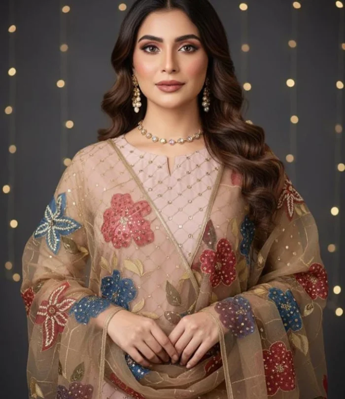 Embroidered Organza 2-Piece Partywear Suit
