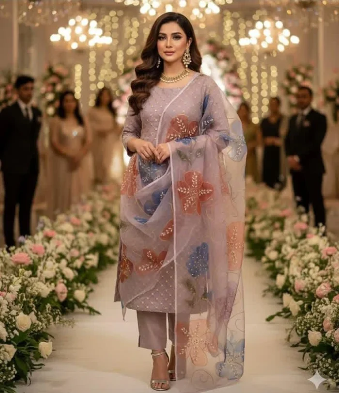 Embroidered Organza 2-Piece Partywear Suit