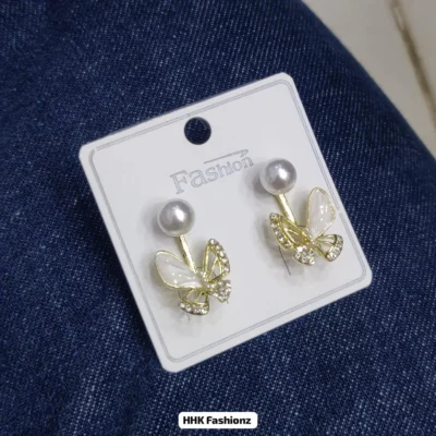 Pearl and Rhinestone Butterfly Earrings