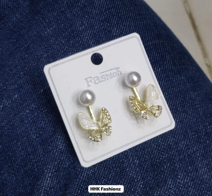 Pearl and Rhinestone Butterfly Earrings