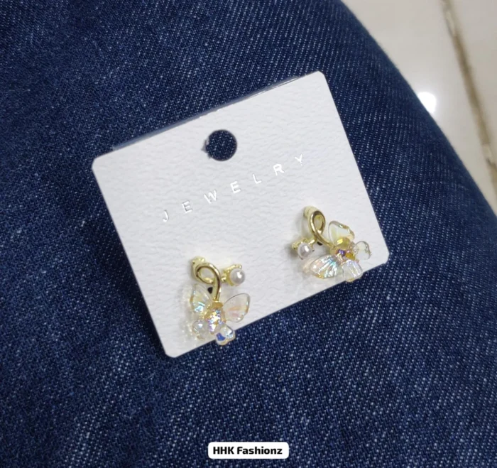 Pearl and Rhinestone Butterfly Earrings
