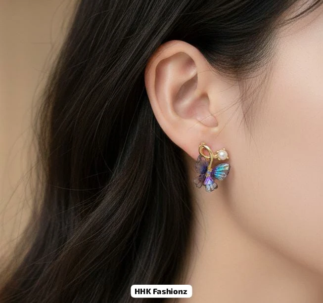 Pearl and Rhinestone Butterfly Earrings