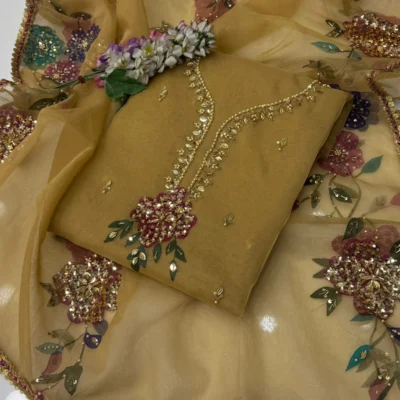 Hand-Embellished Organza 2-Piece Partywear Suit