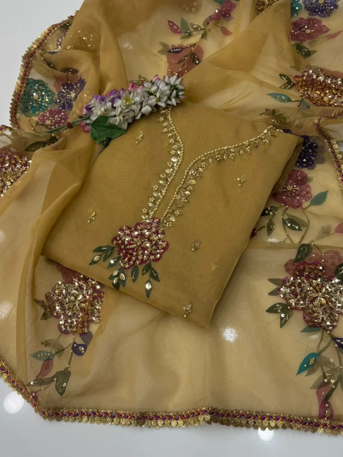 Hand-Embellished Organza 2-Piece Partywear Suit