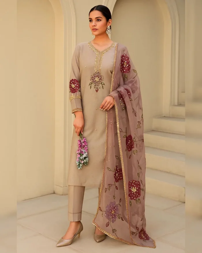 Hand-Embellished Organza 2-Piece Partywear Suit