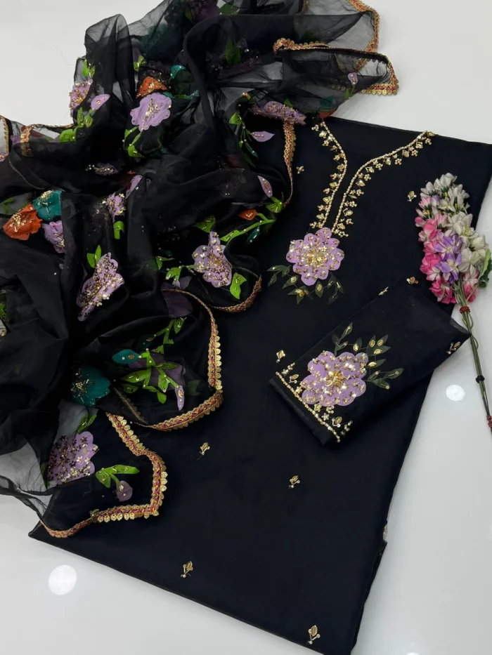 Hand-Embellished Organza 2-Piece Partywear Suit