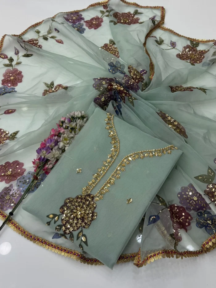 Hand-Embellished Organza 2-Piece Partywear Suit