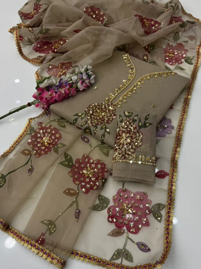 Hand-Embellished Organza 2-Piece Partywear Suit