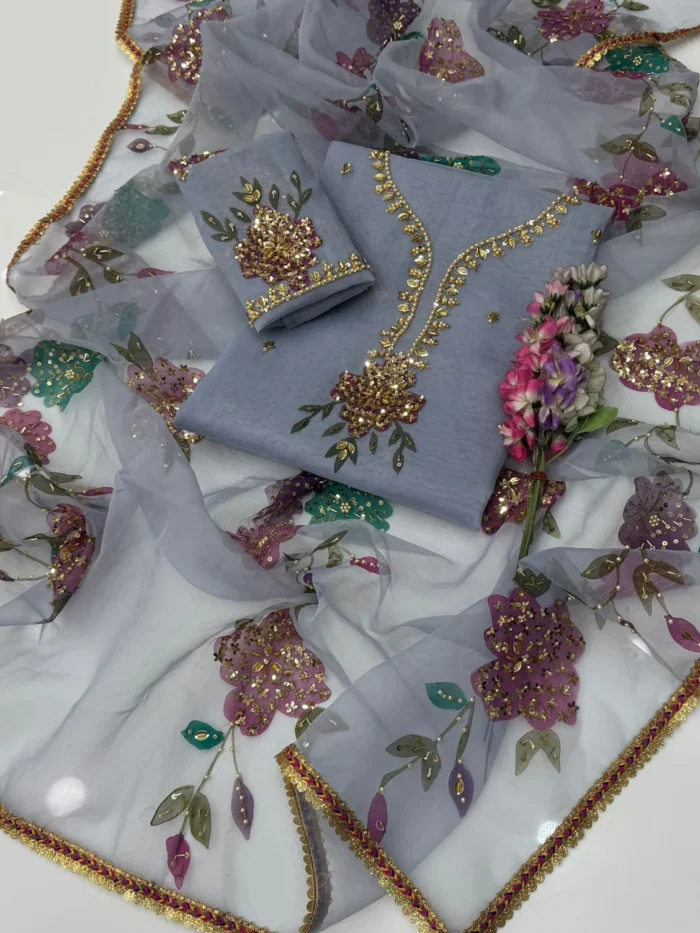 Hand-Embellished Organza 2-Piece Partywear Suit