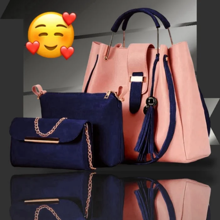 Brown Leather Handbag 3-piece