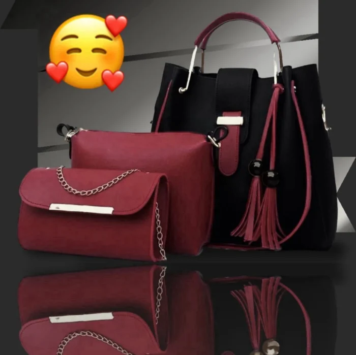Brown Leather Handbag 3-piece