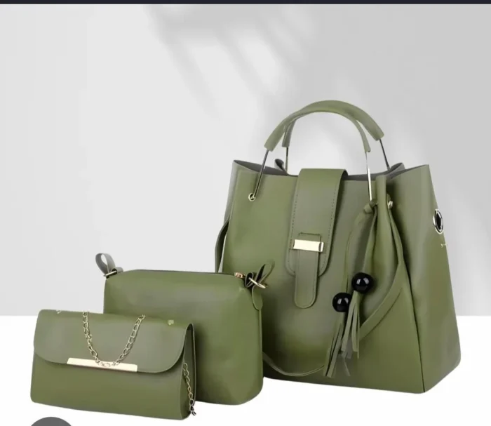 Brown Leather Handbag 3-piece