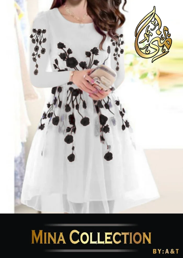 Flower Embroidered Frock with Trouser 2pcs