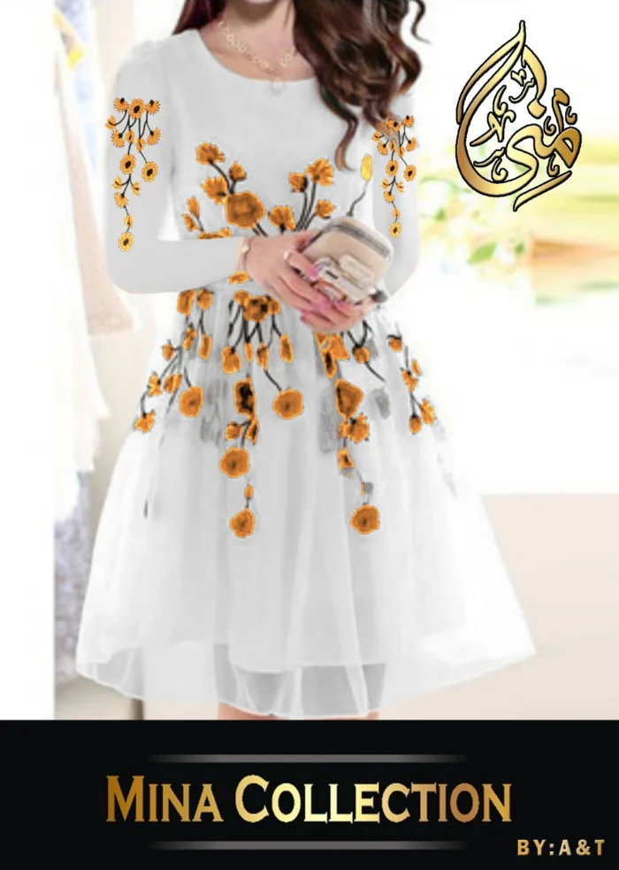 Flower Embroidered Frock with Trouser 2pcs