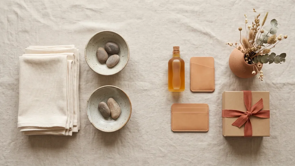 Everyday essentials arranged on a linen surface